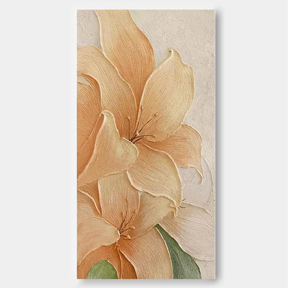 Luminous Floral Oil Painting on Canvas - Elegant Peach Flower Artwork for Home Decor