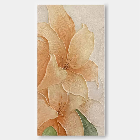 Luminous Floral Oil Painting on Canvas - Elegant Peach Flower Artwork for Home Decor