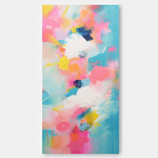 Vibrant Abstract Oil Painting with Colorful Brush Strokes for Modern Home Decor