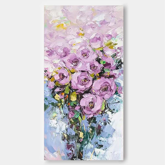 Vibrant Purple Rose Oil Painting for Floral Home Decor