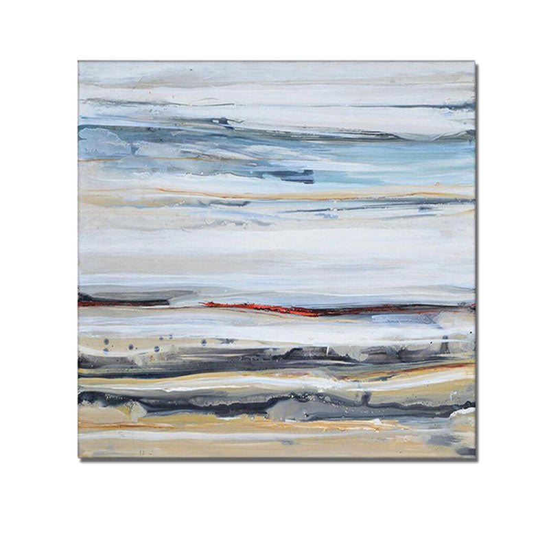 Whimsical Ocean Waves: Abstract Oil Painting of Blue and Beige Serenity