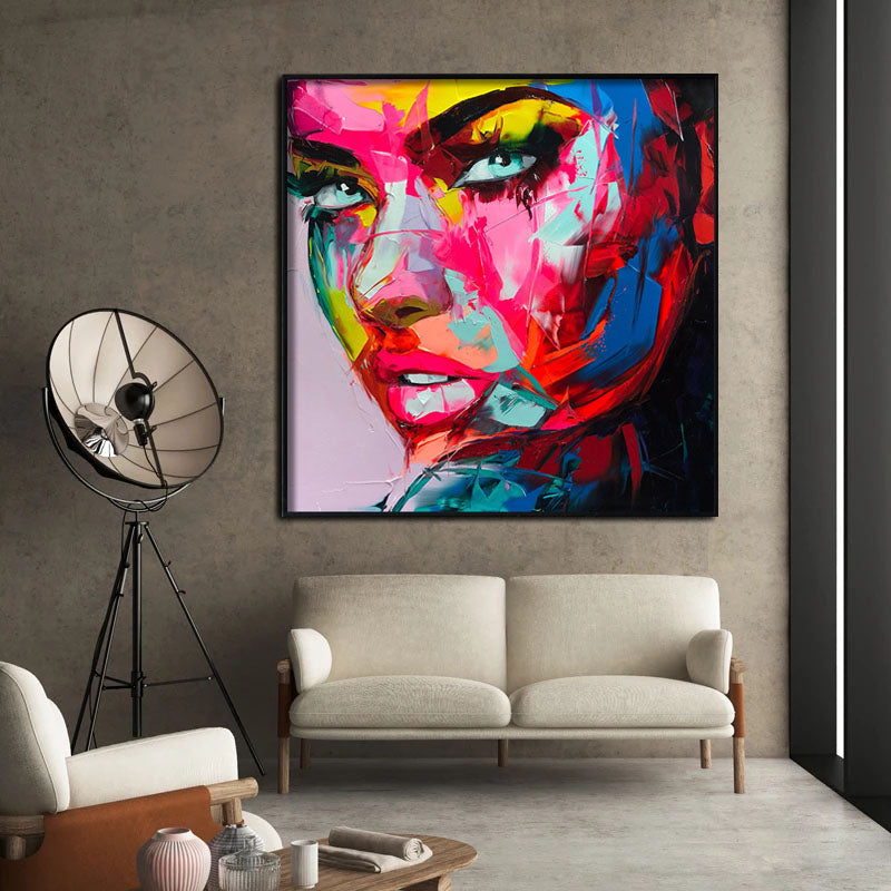 Vibrant Abstract Portrait of a Colorful Woman in Bold Oil Paints