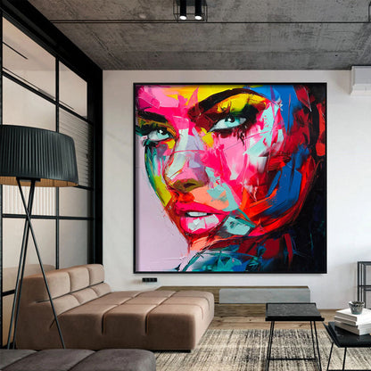 Vibrant Abstract Portrait of a Colorful Woman in Bold Oil Paints