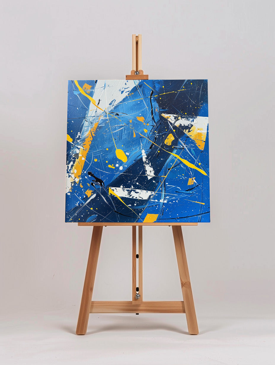 Vibrant Blue and Yellow Abstract Oil Painting for Modern Home Decor