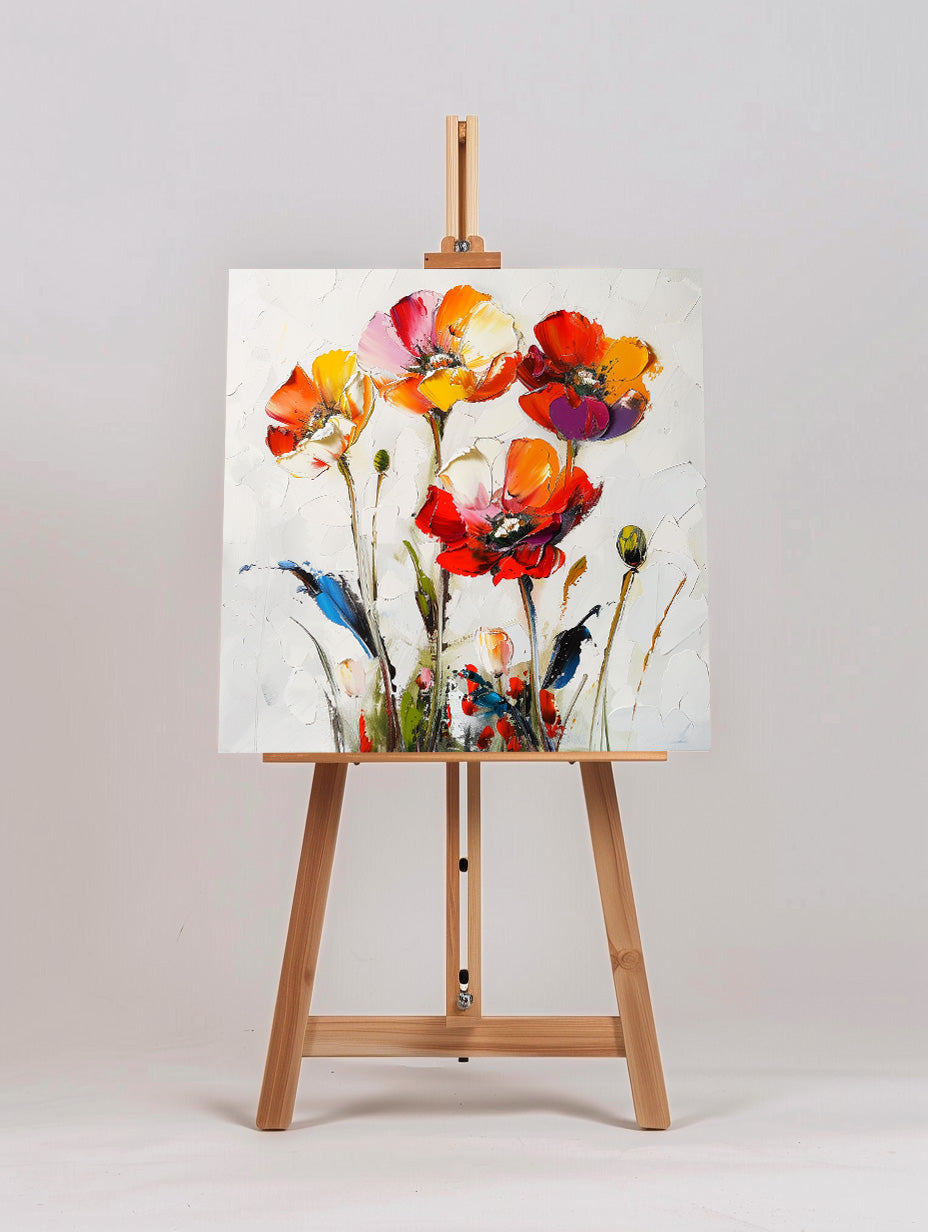 Vibrant Abstract Floral Oil Painting with Colorful Poppies for Modern Home Décor