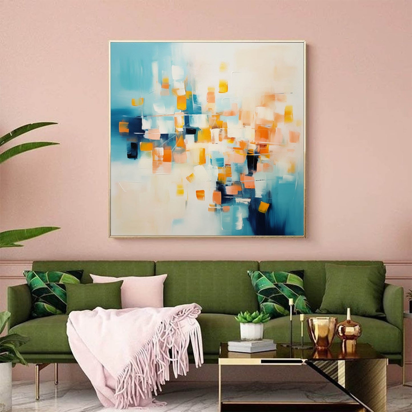 Vibrant Abstract Oil Painting with Bold Colors and Modern Aesthetic Decor