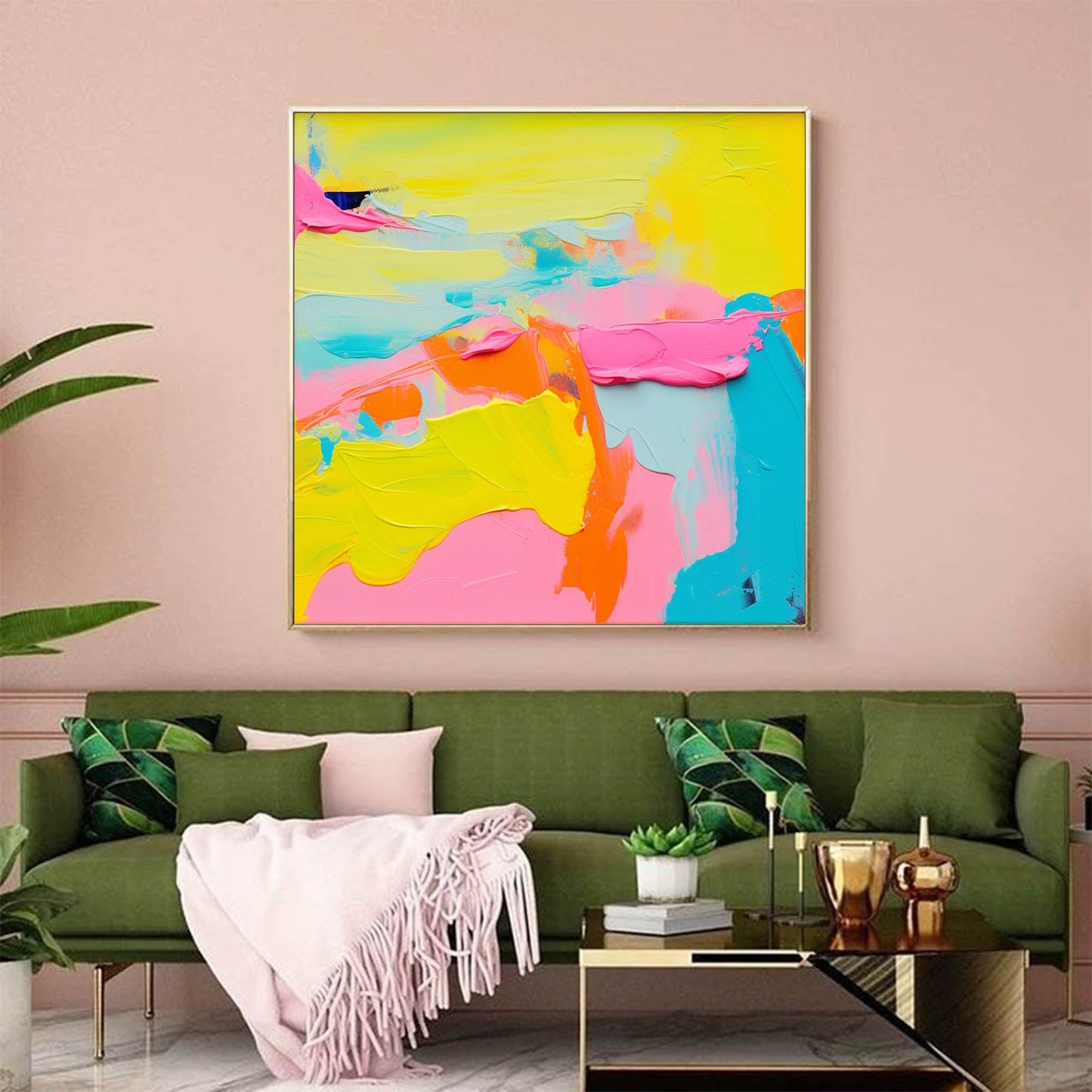 Vibrant Abstract Oil Painting with Bold Colors for Modern Home Decor