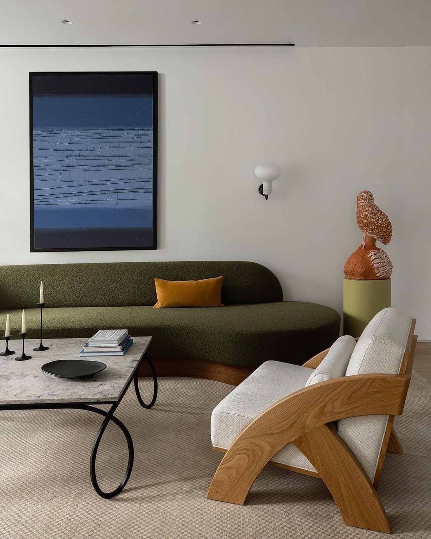 Contemporary Minimalist Blue Oil Painting for Modern Home Decor