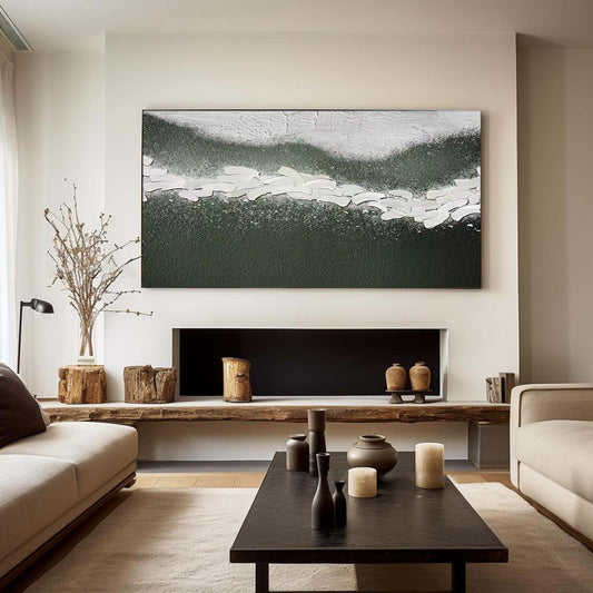 Aqua Serenity: Modern Blue and Green Abstract Oil Painting for Home Decor