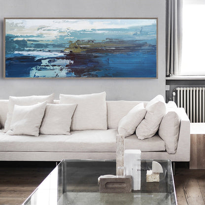 Serene Blue Ocean Waves Abstract Oil Painting for Tranquil Home Decor