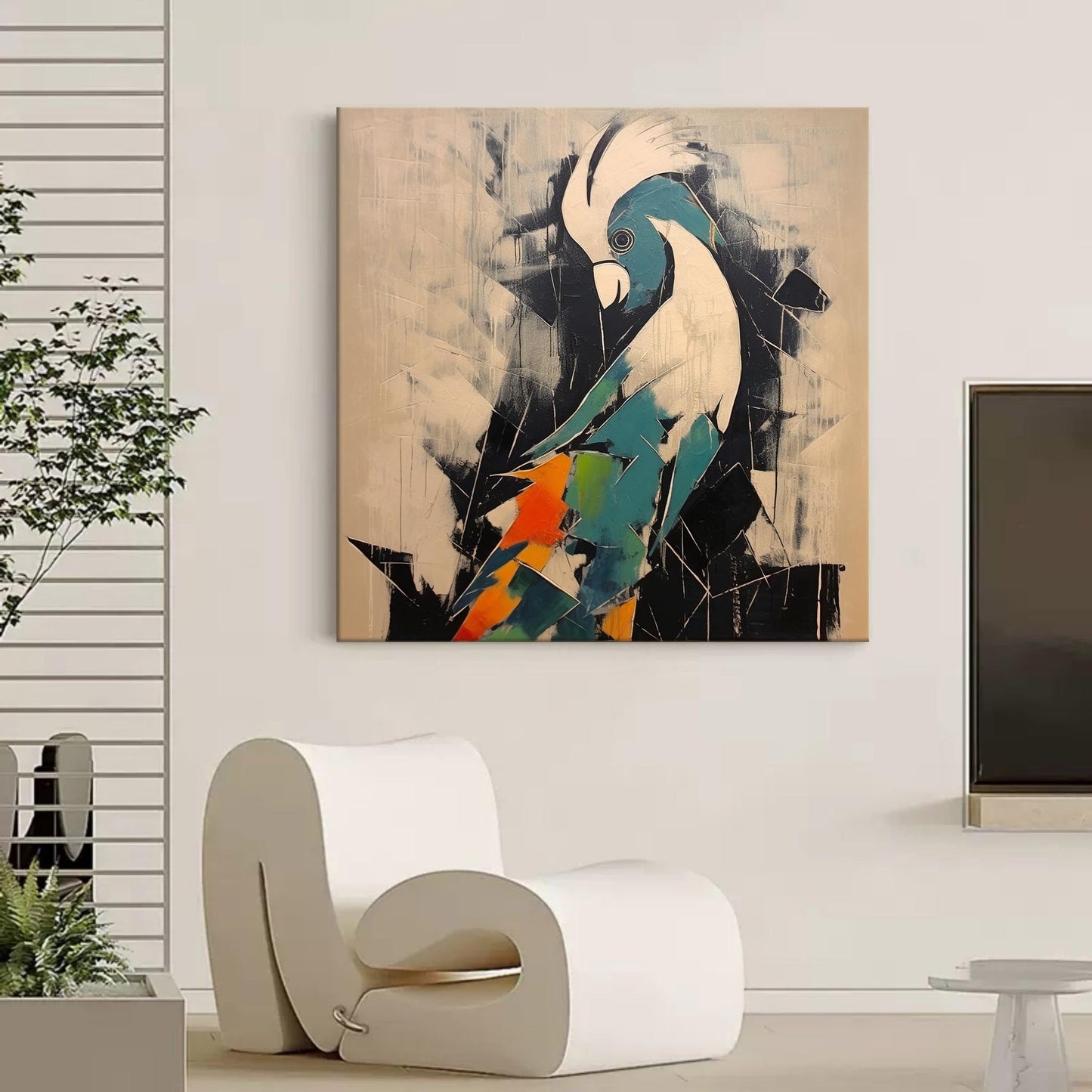 Vibrant Colorful Bird Oil Painting - Modern Pop Art Canvas for Home Decor