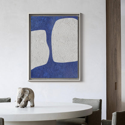 Elegant Blue and White Abstract Minimalist Oil Painting for Modern Decor