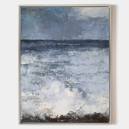 Tranquil Blue Ocean Waves Abstract Oil Painting for Coastal Decor
