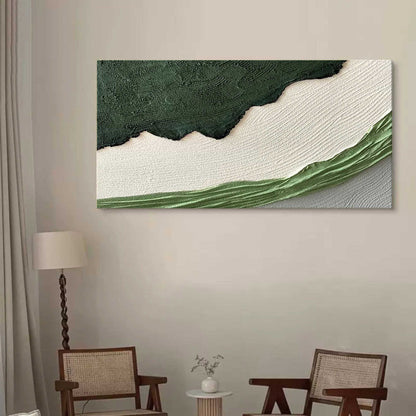 Abstract Green and White Textured Oil Painting for Modern Home Decor