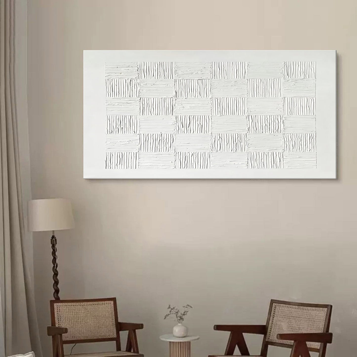 Textured White Abstract Oil Painting for Modern Home Decor