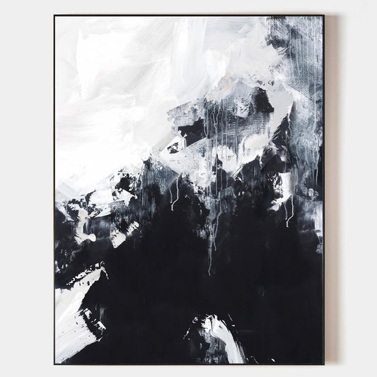 Contemporary Black and White Abstract Oil Painting for Modern Home Decor