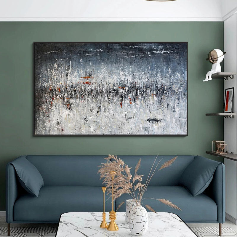 Abstract Oil Painting of a Stormy Landscape in Blue and Grey Tones