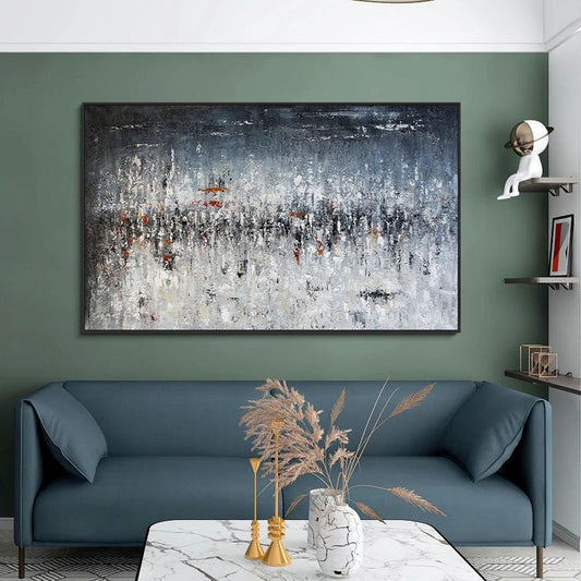 Abstract Oil Painting of a Stormy Landscape in Blue and Grey Tones