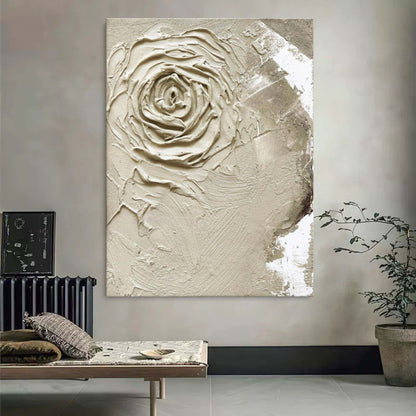 Textured Floral Elegance - Cream Rose Oil Painting for Timeless Home Decor