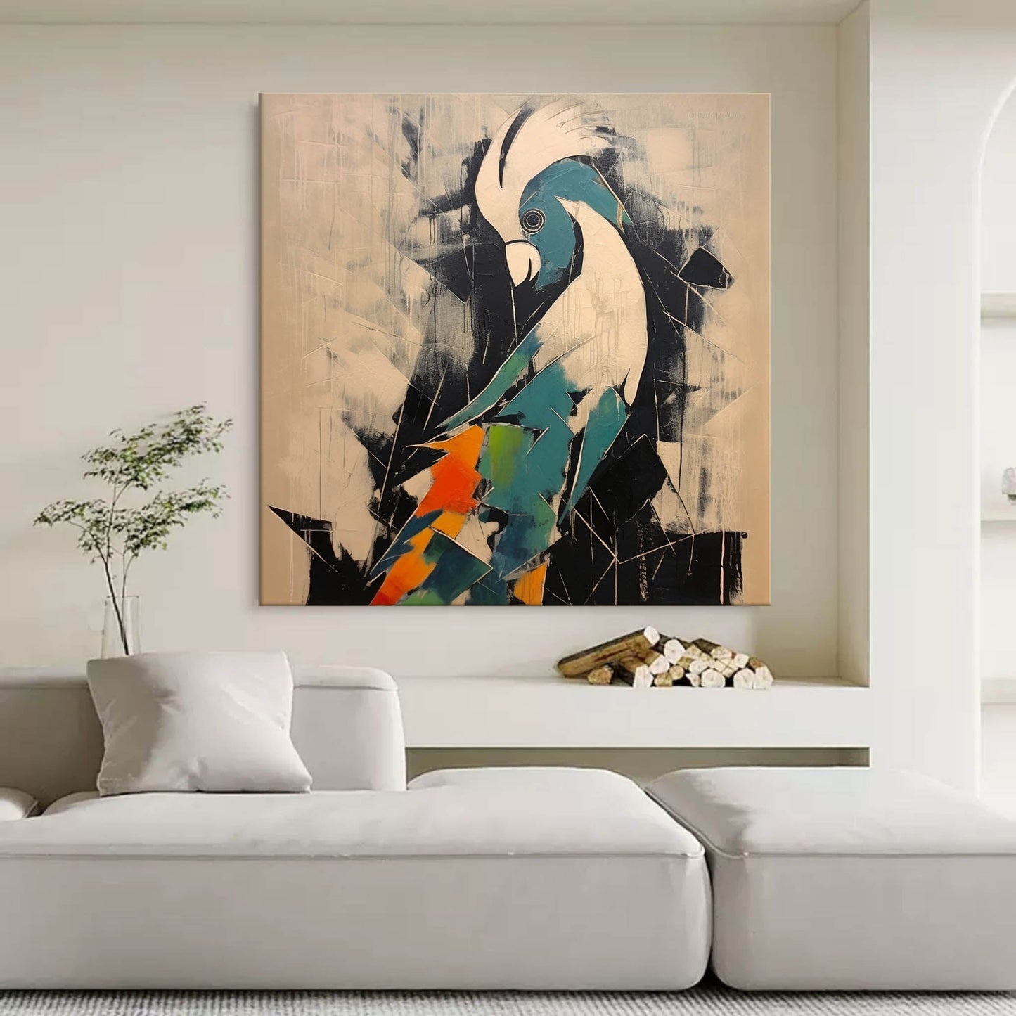 Vibrant Colorful Bird Oil Painting - Modern Pop Art Canvas for Home Decor