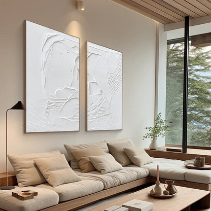 Elegant Minimalist White Abstract Oil Paintings for Modern Home Decor