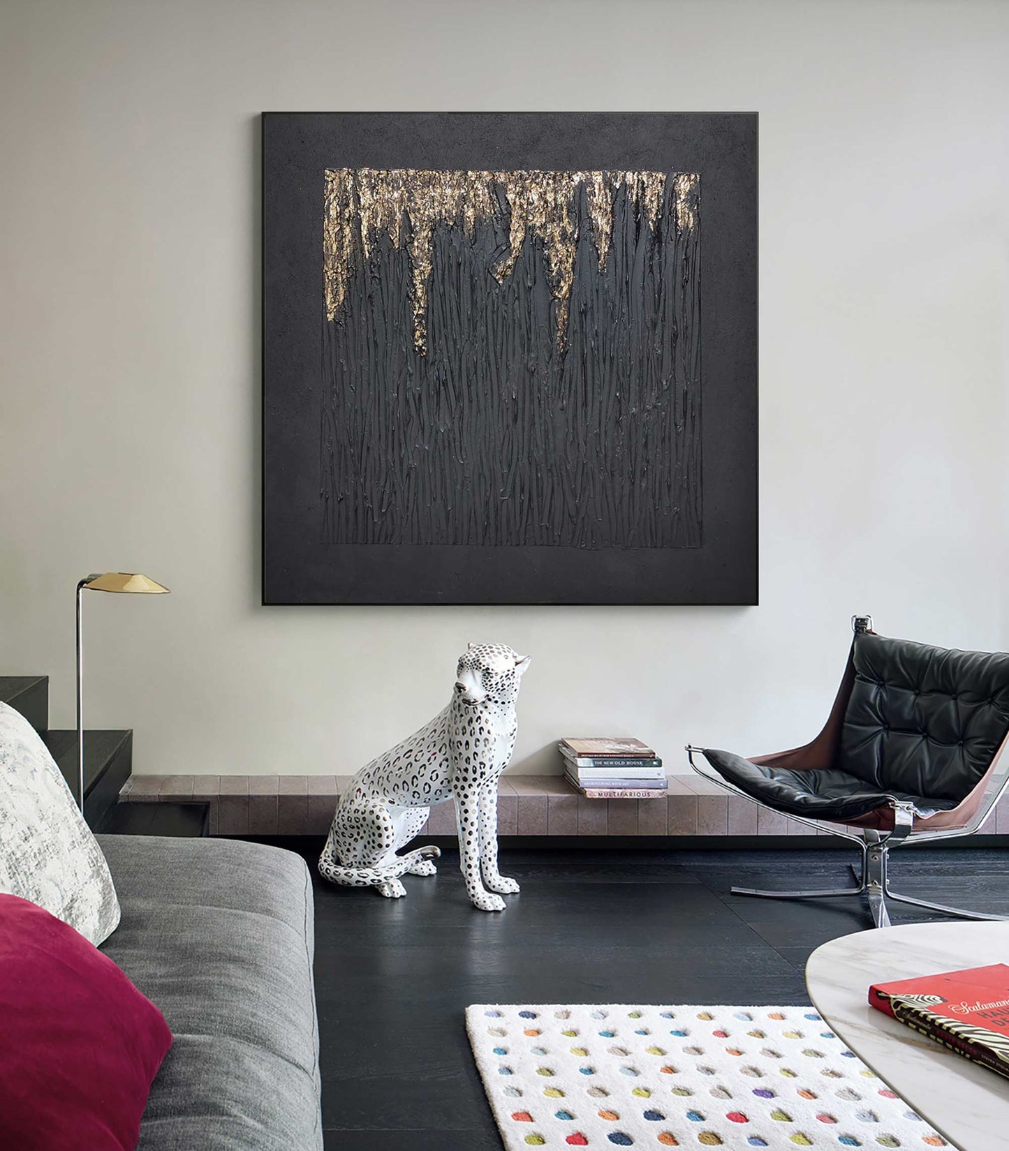 Elegant Black and Gold Minimalist Abstract Oil Painting for Modern Decor