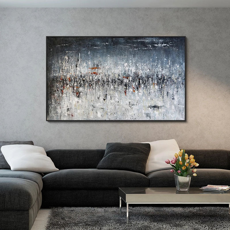 Abstract Oil Painting of a Stormy Landscape in Blue and Grey Tones