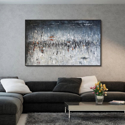 Abstract Oil Painting of a Stormy Landscape in Blue and Grey Tones