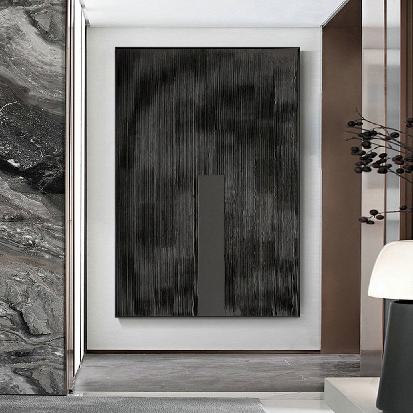 Elegant Black Minimalist Abstract Oil Painting for Modern Home Decor