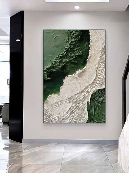 Serene Green and White Landscape Oil Painting for Elegant Home Decor