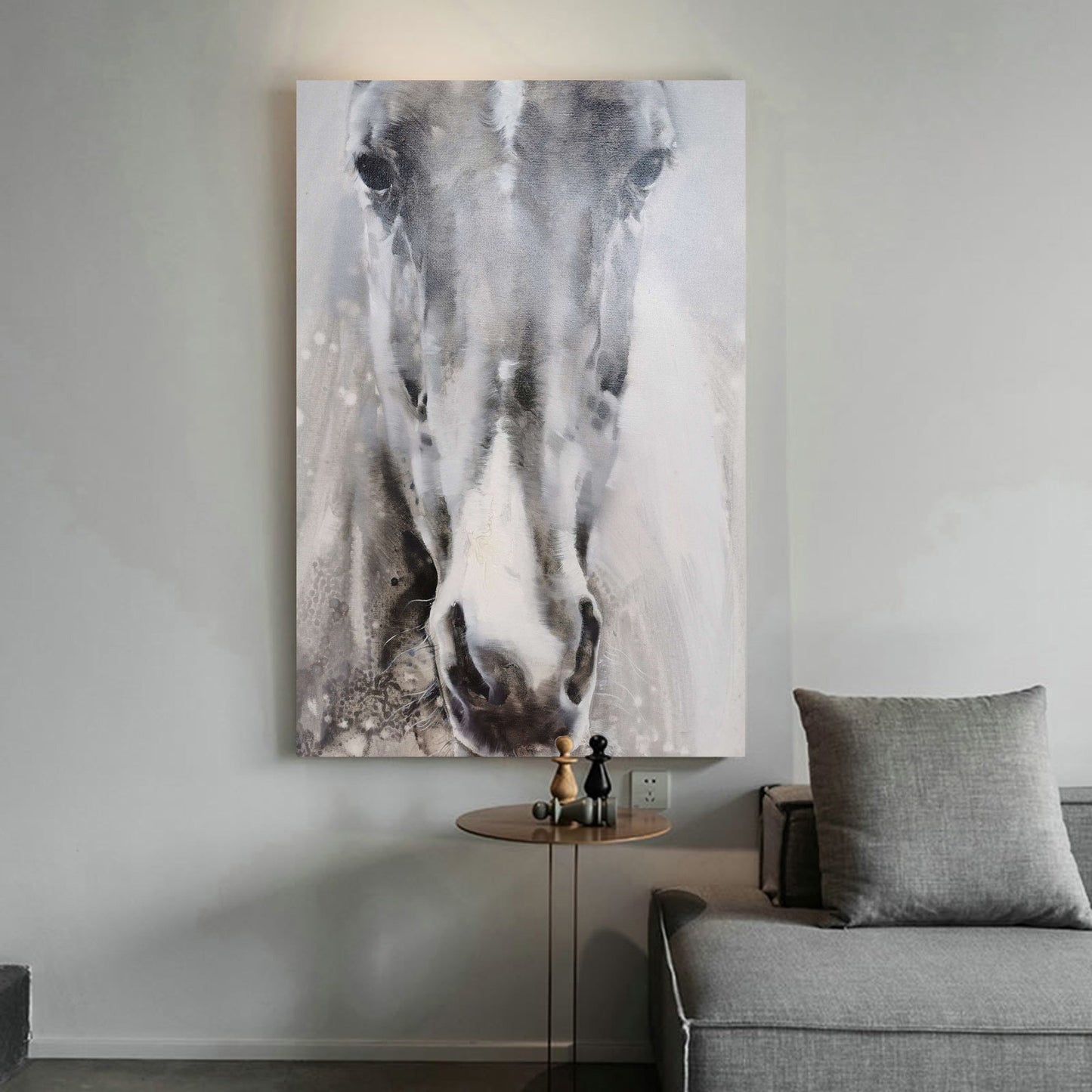 Stunning Grey and White Abstract Horse Oil Painting for Modern Home Decor