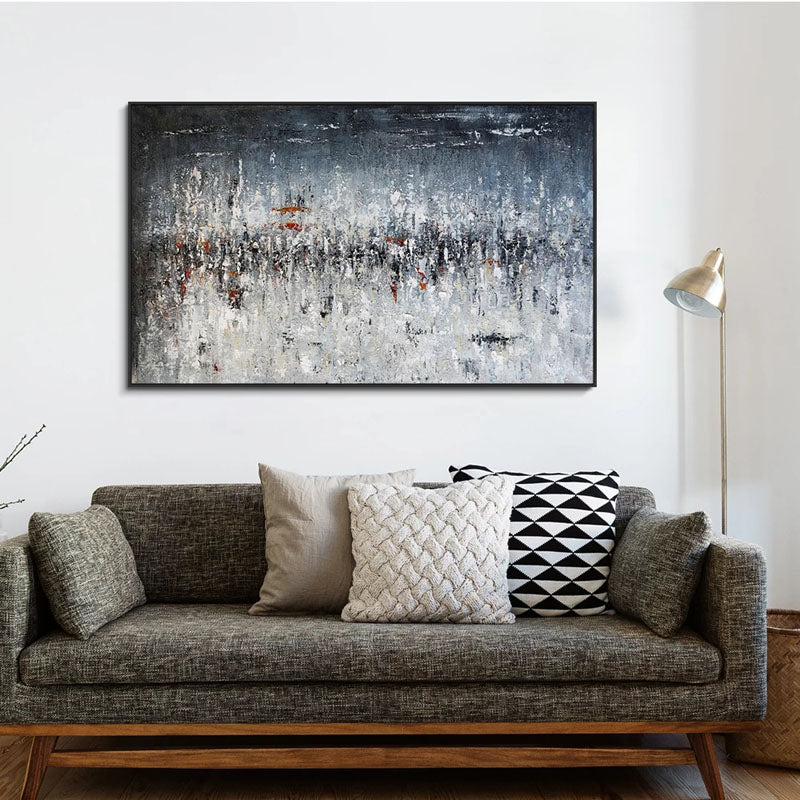 Abstract Oil Painting of a Stormy Landscape in Blue and Grey Tones
