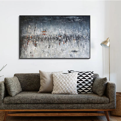 Abstract Oil Painting of a Stormy Landscape in Blue and Grey Tones