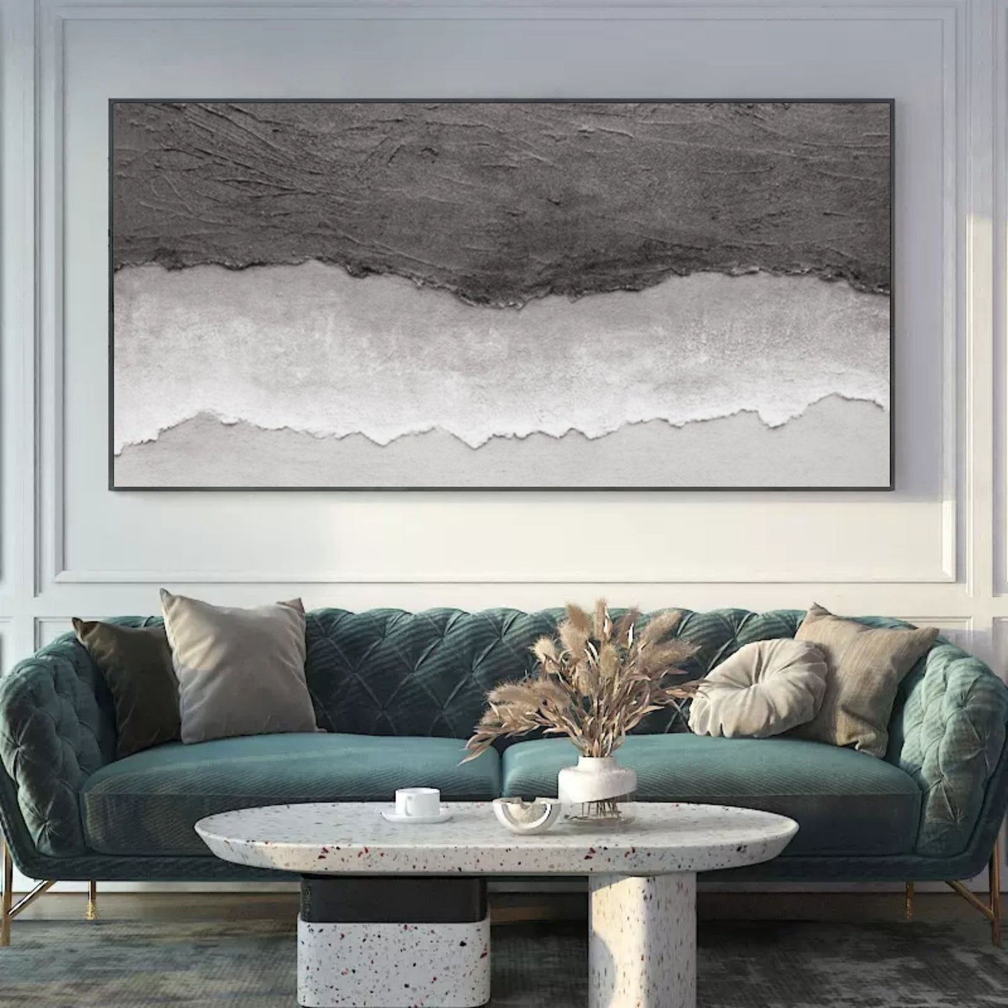 Textured Monochrome Abstract Oil Painting for Modern Home Decor