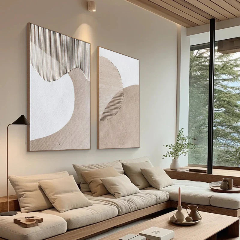 Neutral Beige and Brown Abstract Canvas Art for Modern Home Decor