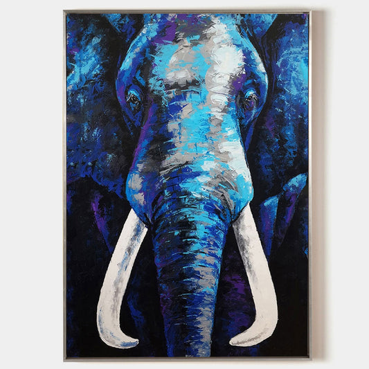 Vibrant Blue Elephant Abstract Oil Painting for Modern Home Decor