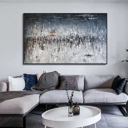 Abstract Oil Painting of a Stormy Landscape in Blue and Grey Tones