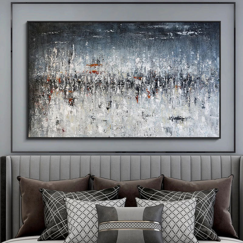 Abstract Oil Painting of a Stormy Landscape in Blue and Grey Tones