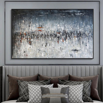 Abstract Oil Painting of a Stormy Landscape in Blue and Grey Tones
