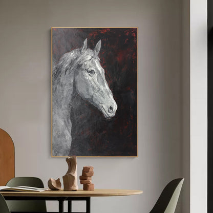 Stylish Black and White Horse Portrait Oil Painting for Modern Home Decor