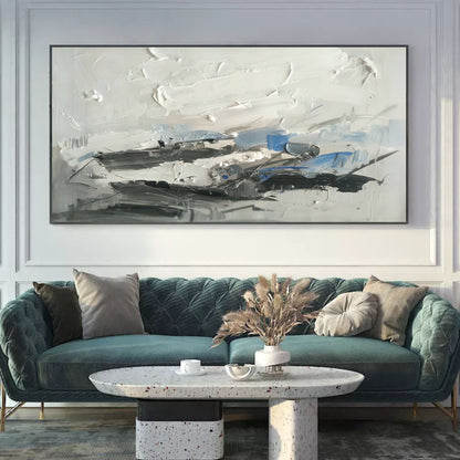 Abstract Textured Oil Painting in Blue and White - Contemporary Wall Art