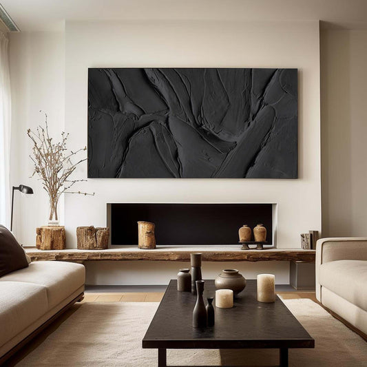 Textured Black and White Abstract Oil Painting for Modern Home Decor