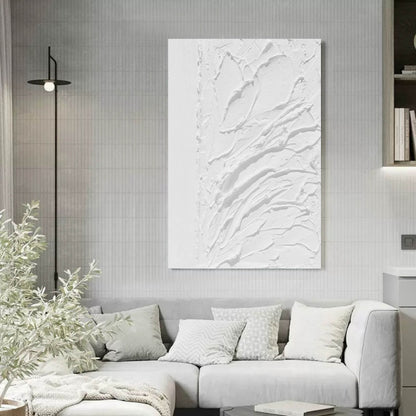 Textured White Floral Plaster Oil Painting for Elegant Home Decor