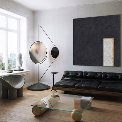 Elegant Minimalist Black White Gold Oil Painting for Contemporary Decor