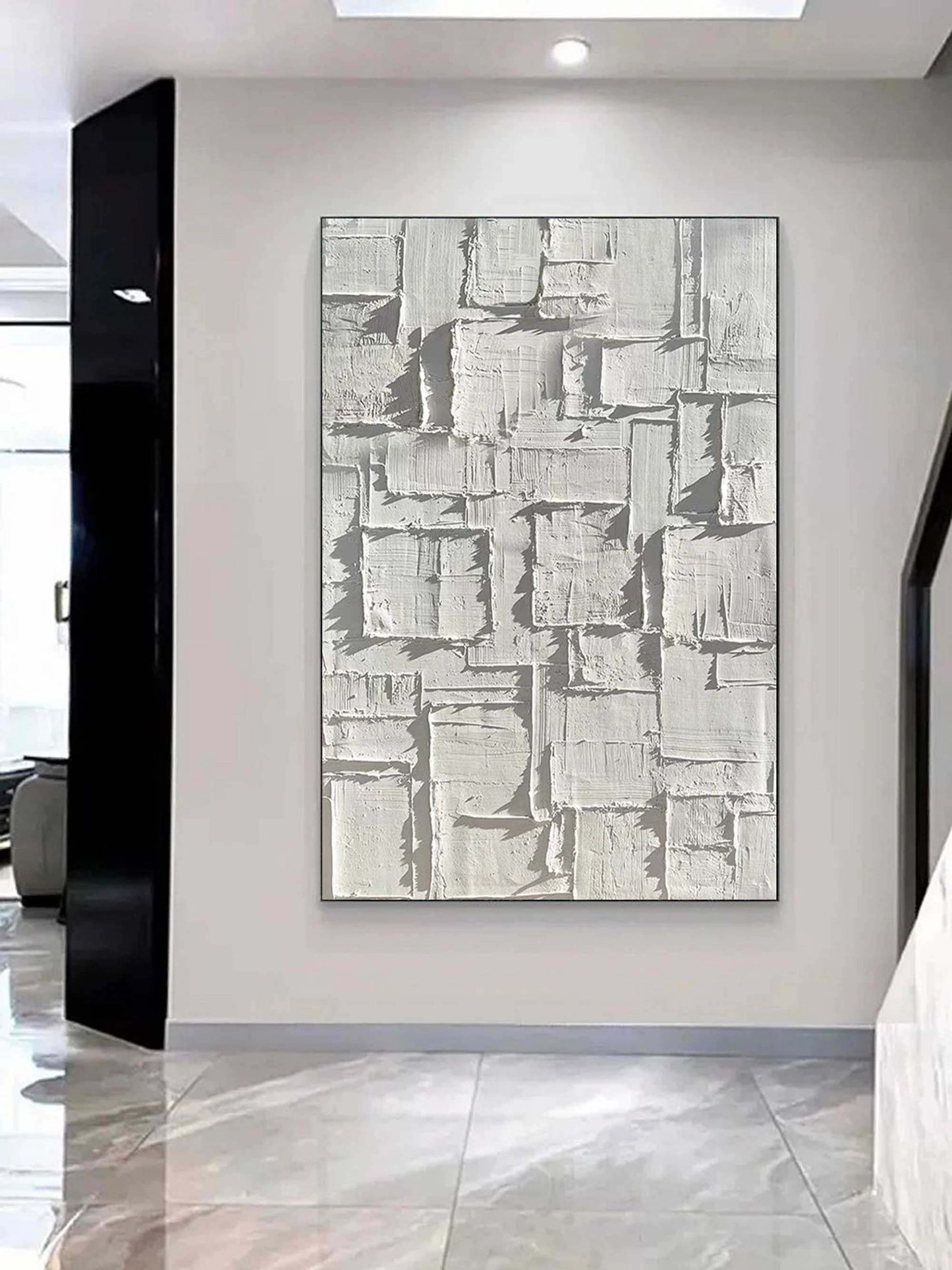 Textured White Plaster Abstract Oil Painting for Modern Home Decor