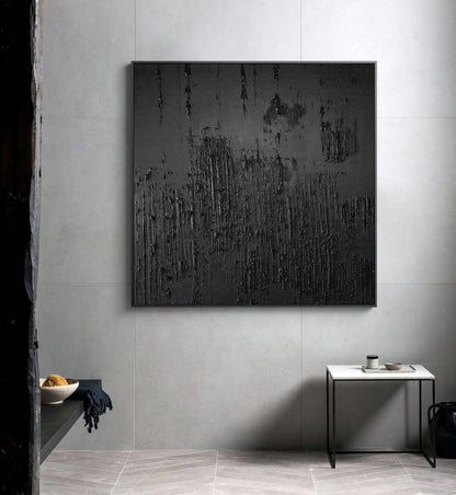 Elegant Black Minimalist Abstract Oil Painting for Modern Home Decor