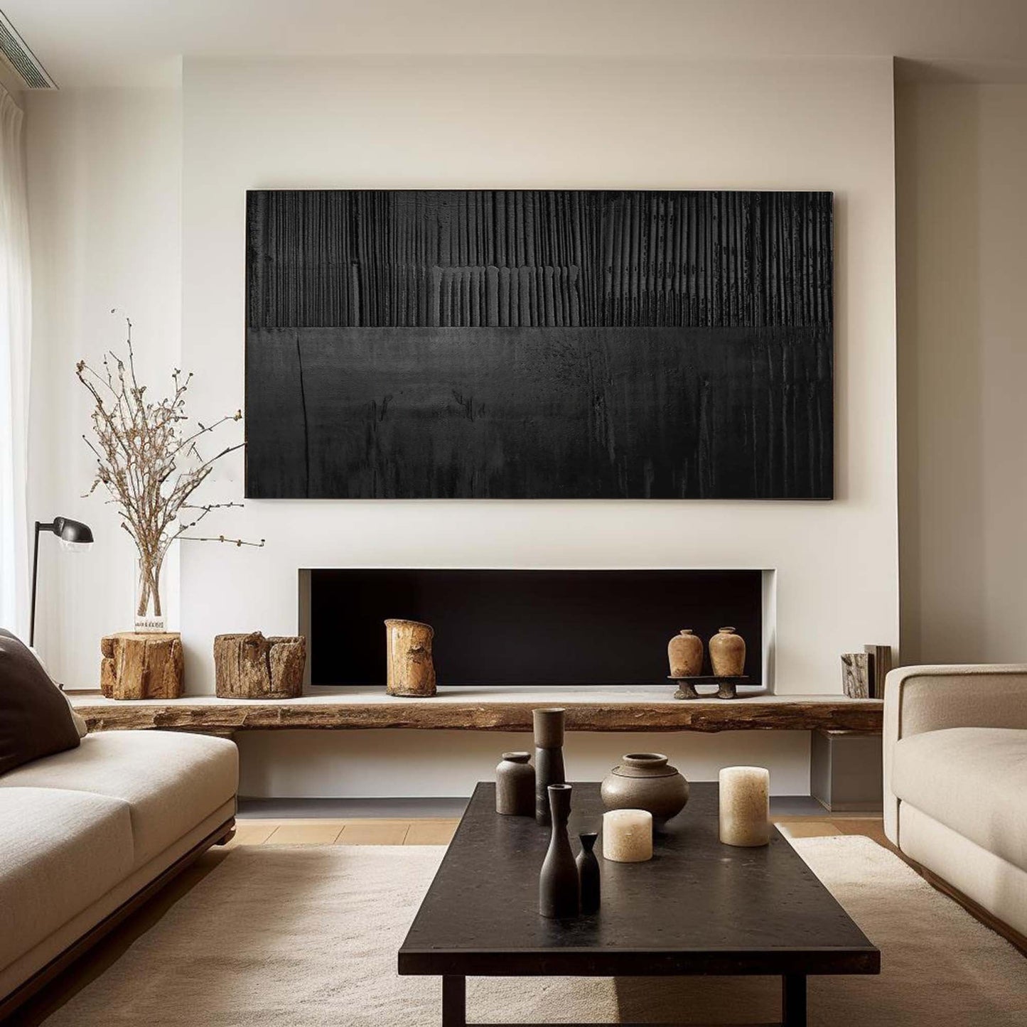 Elegant Black Minimalist Abstract Oil Painting for Modern Interiors