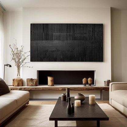Elegant Black Minimalist Abstract Oil Painting for Modern Interiors