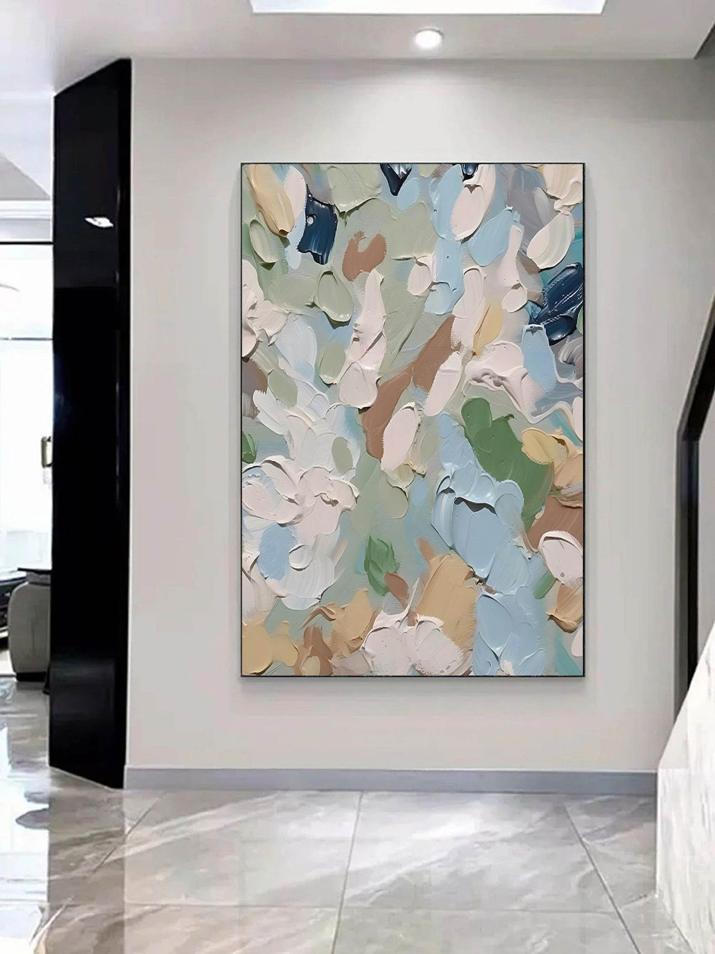 Serene Abstract Oil Painting in Soft Pastels for Modern Home Décor