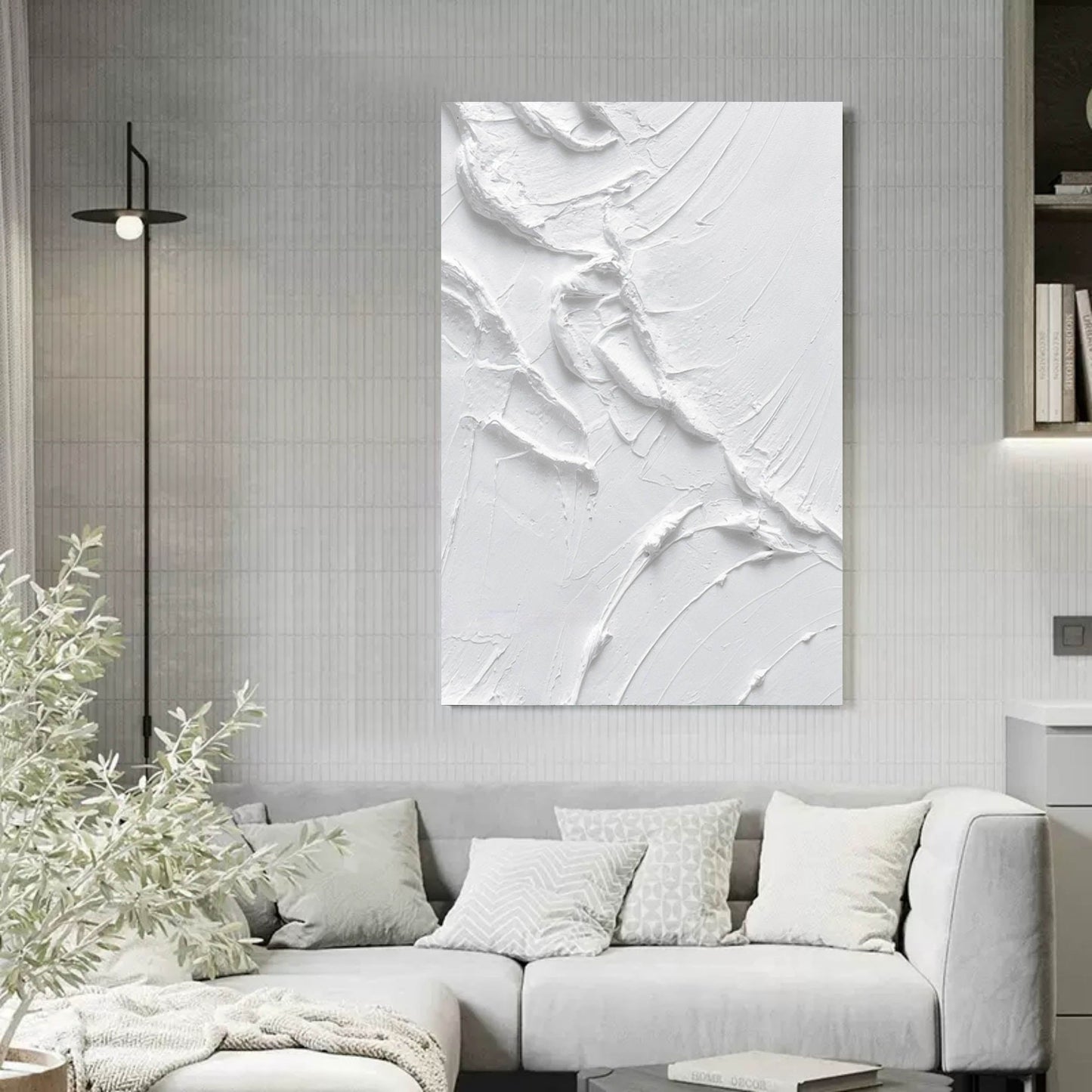 Textured White Oil Painting for Modern Home Decor and Elegant Wall Art